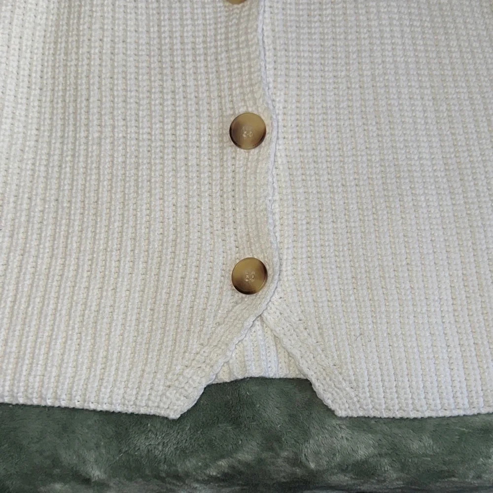 Ultra Flirt Cream V-Neck Knit Button Front Sweater Vest - Picture 5 of 6